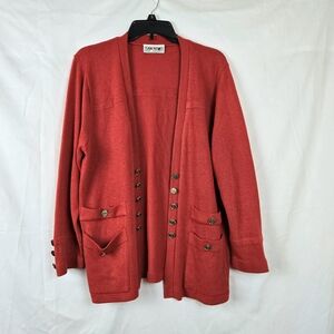 San Remo Women Vintage Red Long Sleeve Button Detail Open Front Cardigan Large P